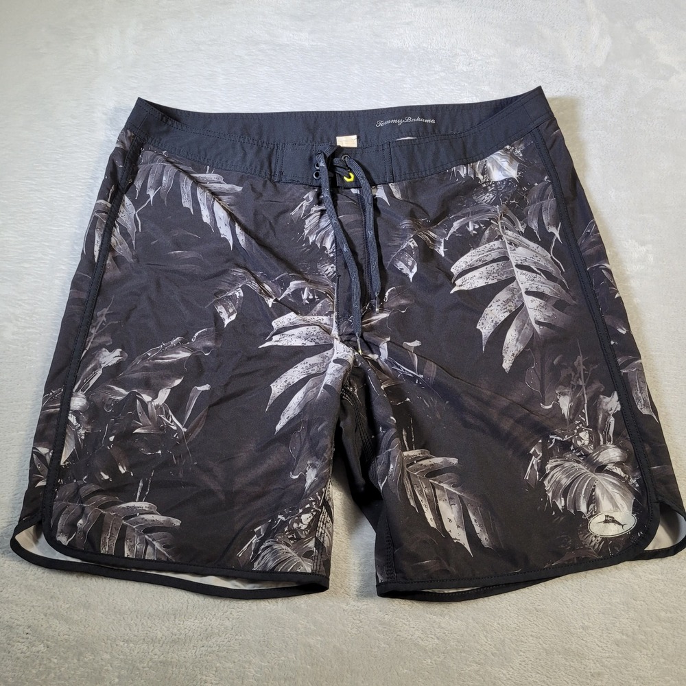 Tommy Bahama Board Shorts Mens 40 Black Tropical Leaf Print Swim Trunks